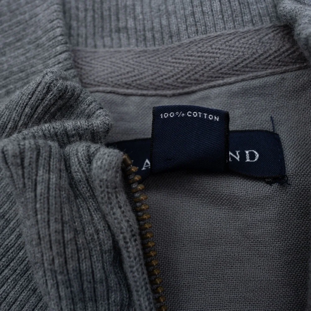 Lands End Mens XXL Gray 100% Cotton Quarter Zip Sweater Elbow Patches 50-52